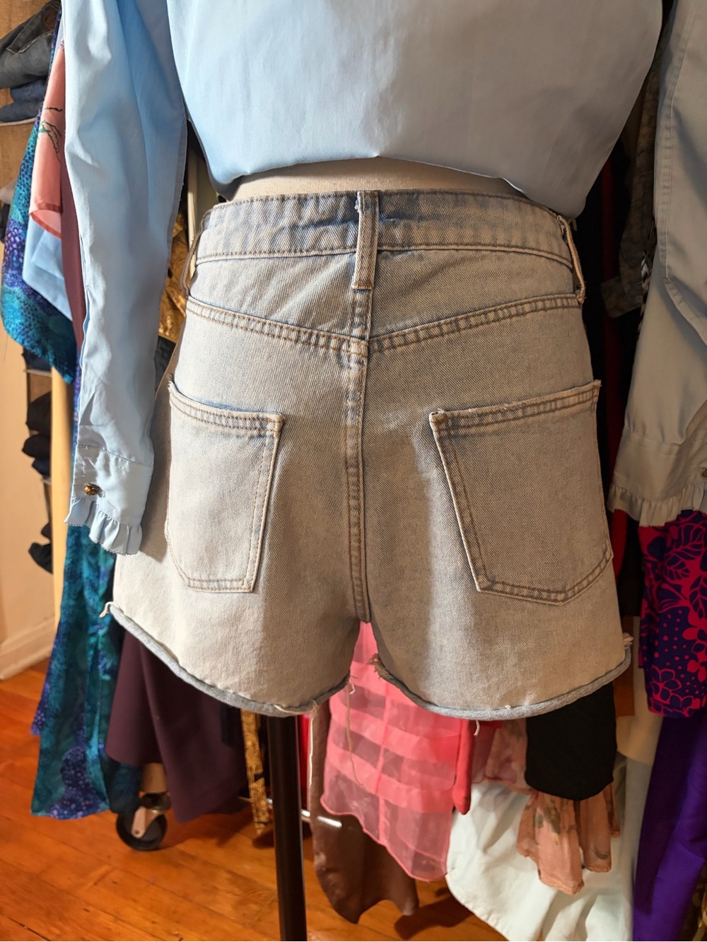 Crochet Panel Denim Shorts - Blue Multi - Picture 3 of 3